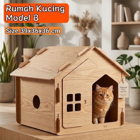 Rumah Kucing Kayu Plywood lucu, murah, Rumah kucing murah, Rumah kucing lucu- Model A, B & C