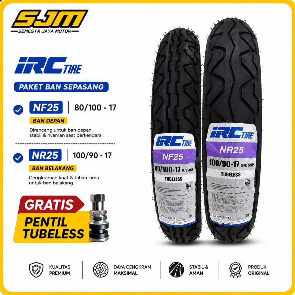 Ban Luar IRC NF25 TUBLES 80/100 Ring 17 dan 100/90 Ring 17 Ban Depan Belakang CBR, Verza, byson, Meg