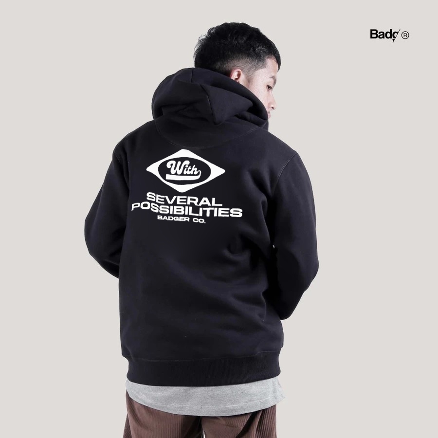 Badger Sweater Zipper Hoodie WITH Zip Black