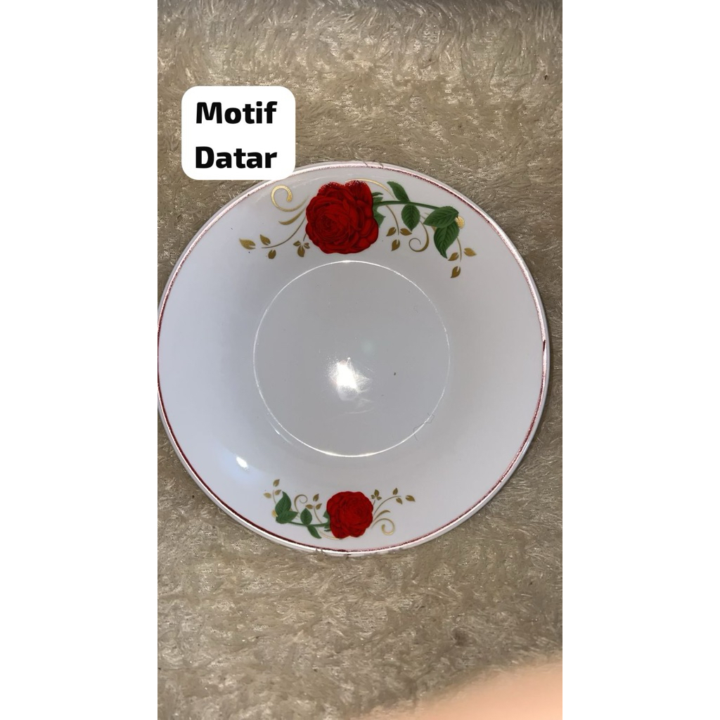 piring makan motif bunga mawar UK 9.5cm, bunga mawar merah