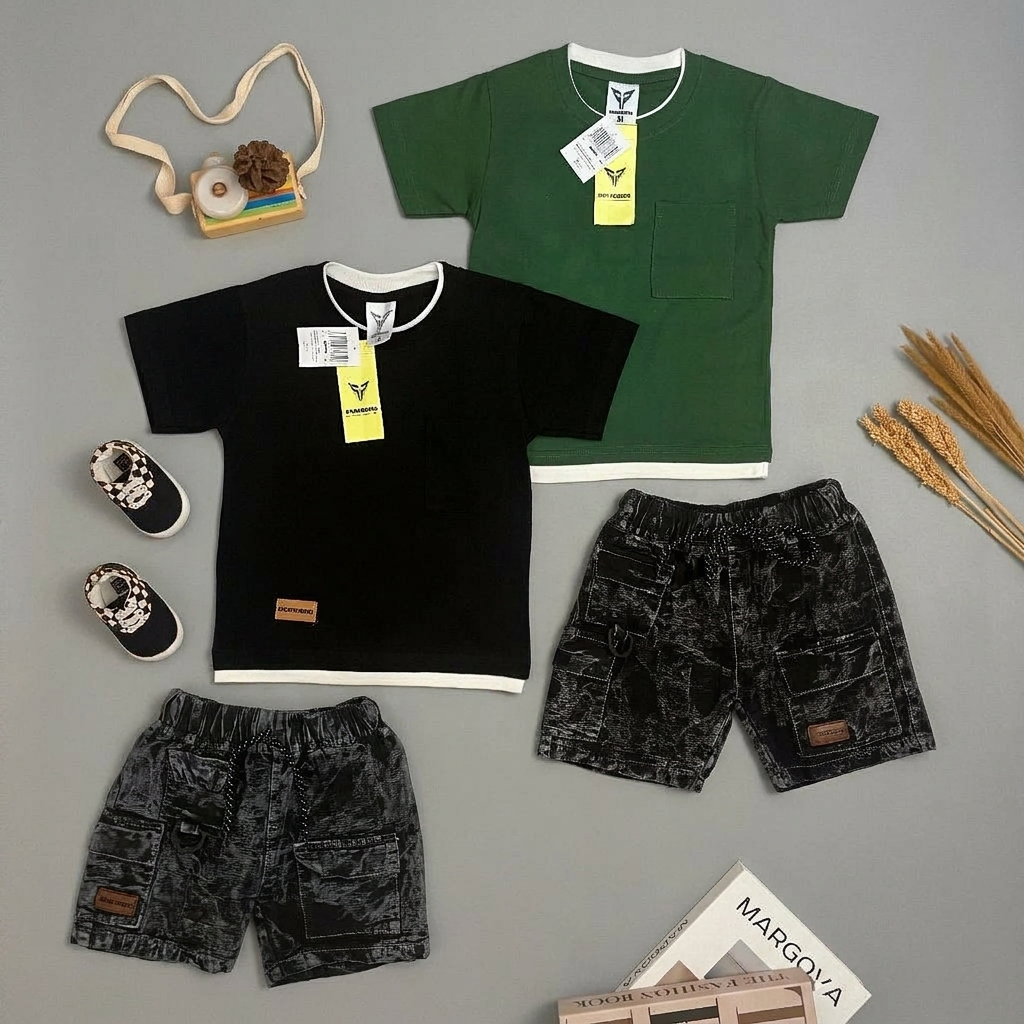 BRAVEKIDS FASHION TWO LAYER SETELAN JEANS ANAK UMUR 1-5 TAHUN - T SHIRT KATUNN 24s & CELANA UNION DR