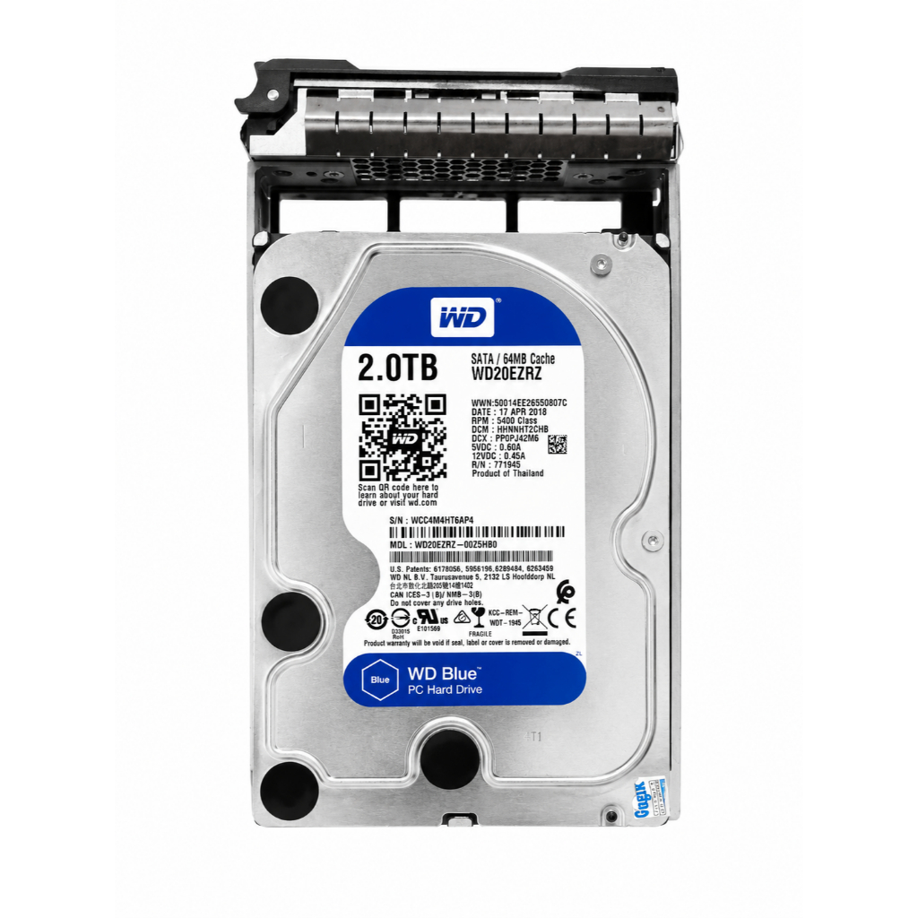GUGIK - WD Blue 2TB SATA 3.5 Inch HDD Hard Disk 64MB Cache WD20EZRZ + Dell Hot Swap Caddy Tray Serve