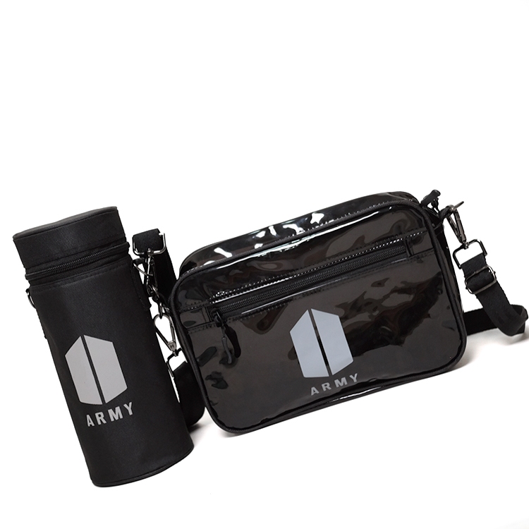Paket Tas Selempang Smoke Black Bag Waterproof Konser BTS ARMY Clear Bag + Light Stick Case Army Bom