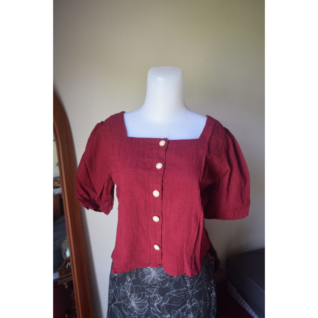 blouse wanita lengan pendek balon croptop