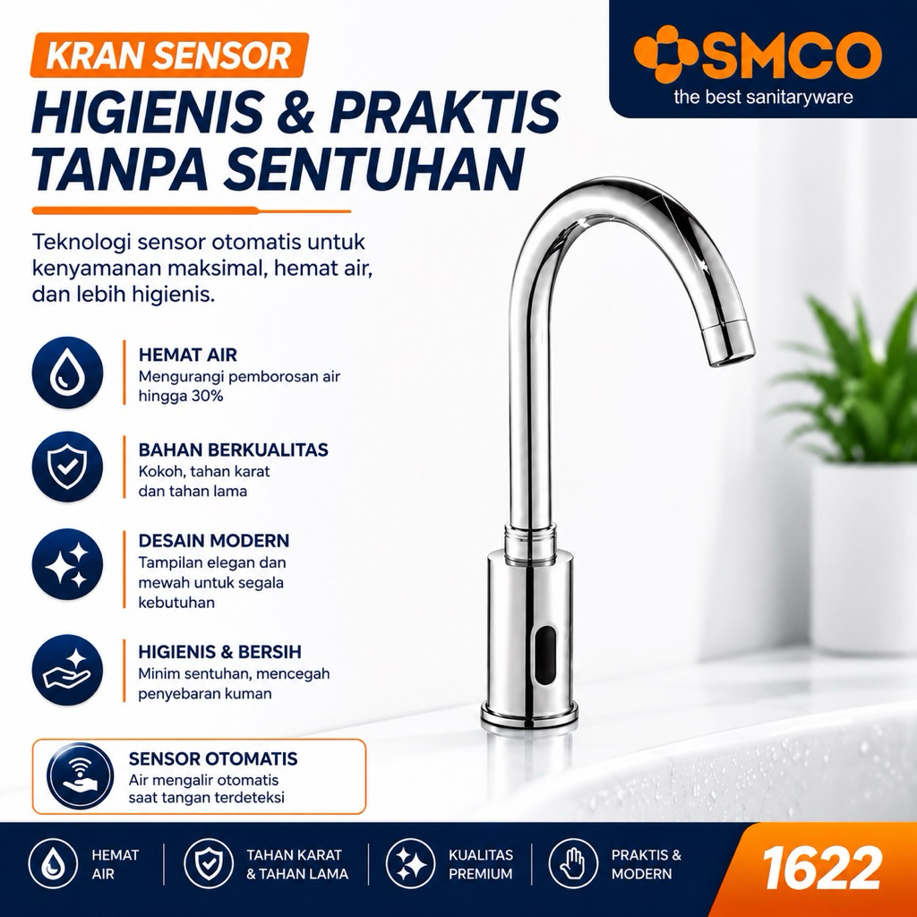 Kran Sensor Otomatis Wastafel Cuci Tangan Cuci Piring Chrome Kuningan Tenaga Baterai atau Listrik  S