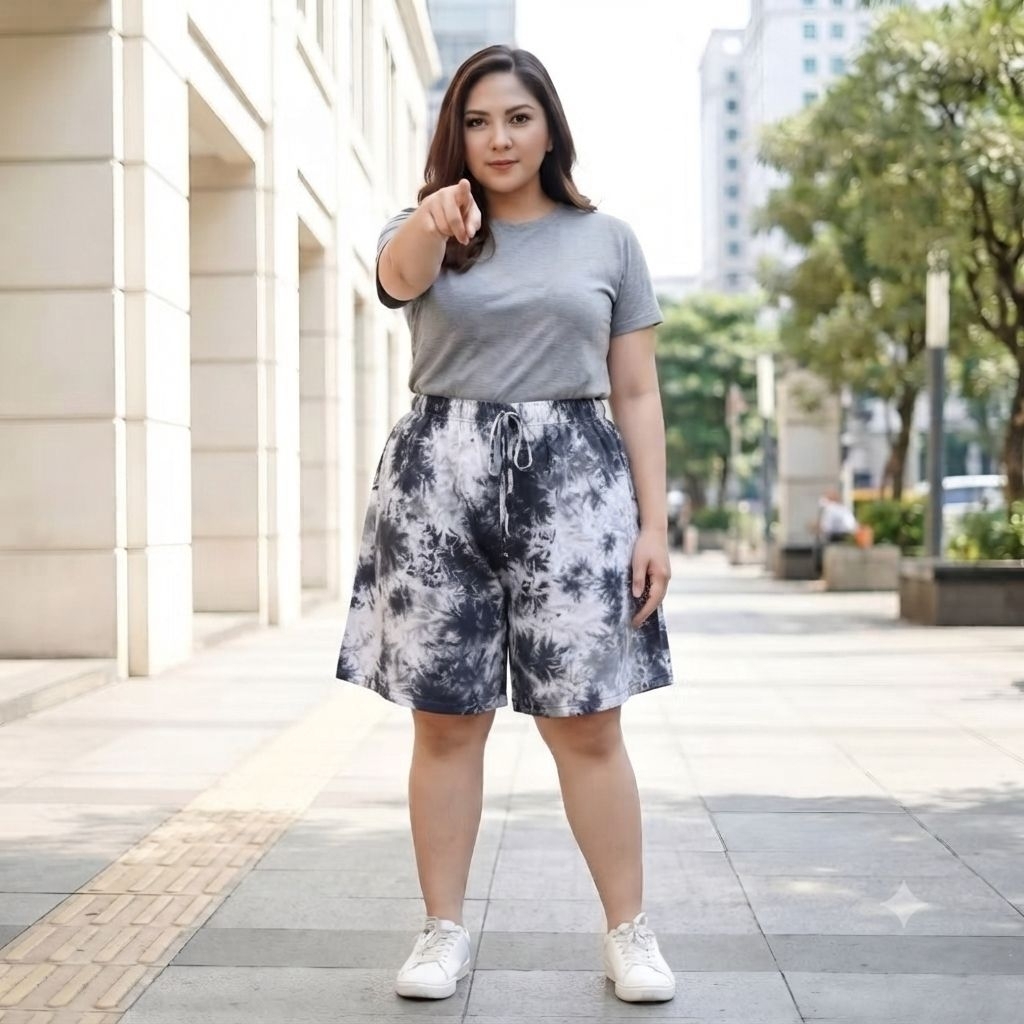 Celana Pendek  Super Jumbo Selutut  Motif Tie Dye Bahan Rayon