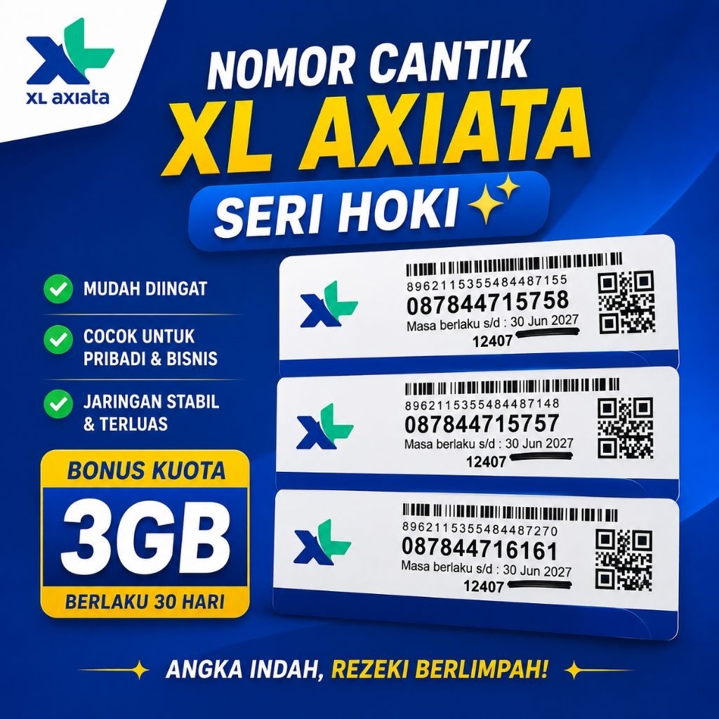 Kartu Perdana Nomor Cantik XL-Axiata Hoki 5758 /168 /8055 Nasional | Kuota 3GB (E.HOKI)