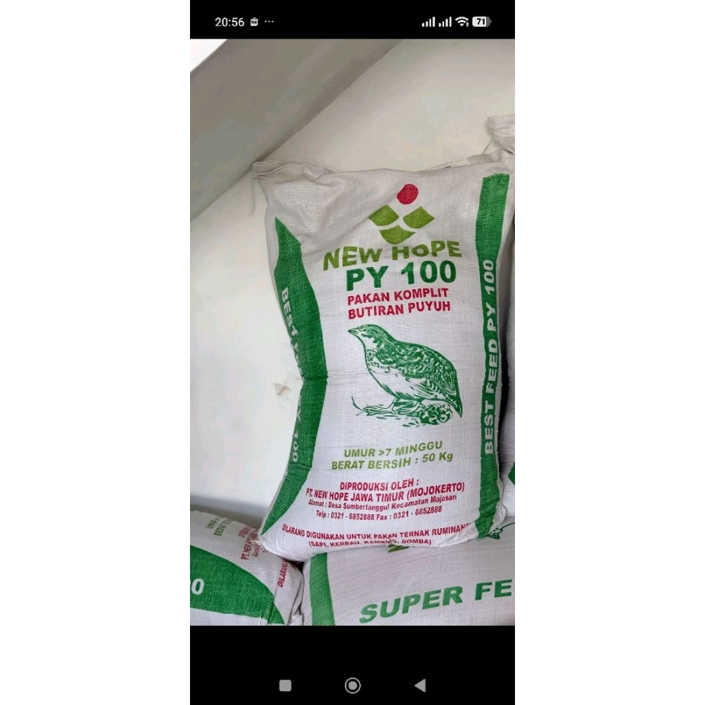Py100 Pur pakan untuk puyuh petelur 10.kg