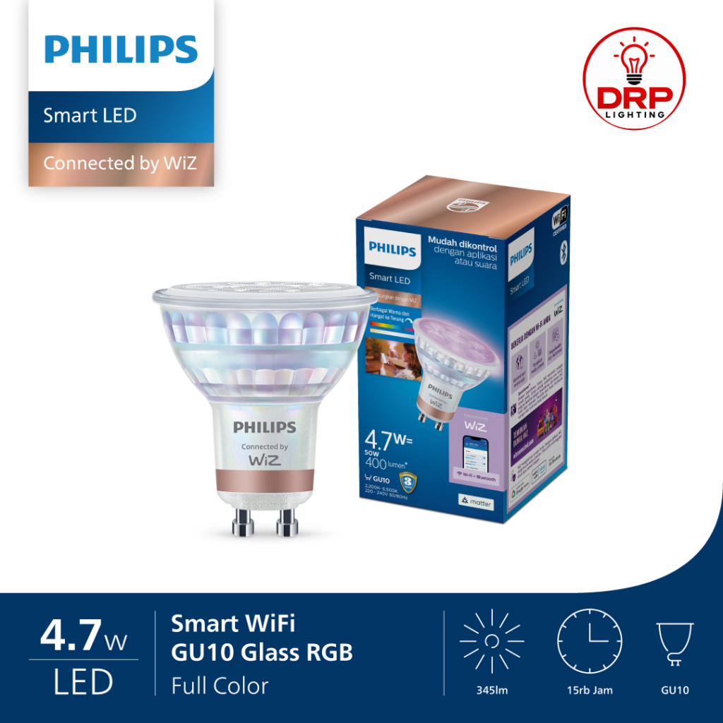 Philips Lampu Smart WiFi LED 4.7W GU10 Bluetooth