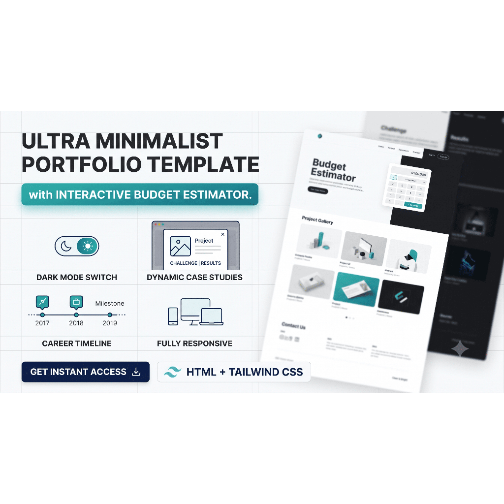 Landing Page Ultra Minimalist Portfolio Template with Interactive Budget Estimator