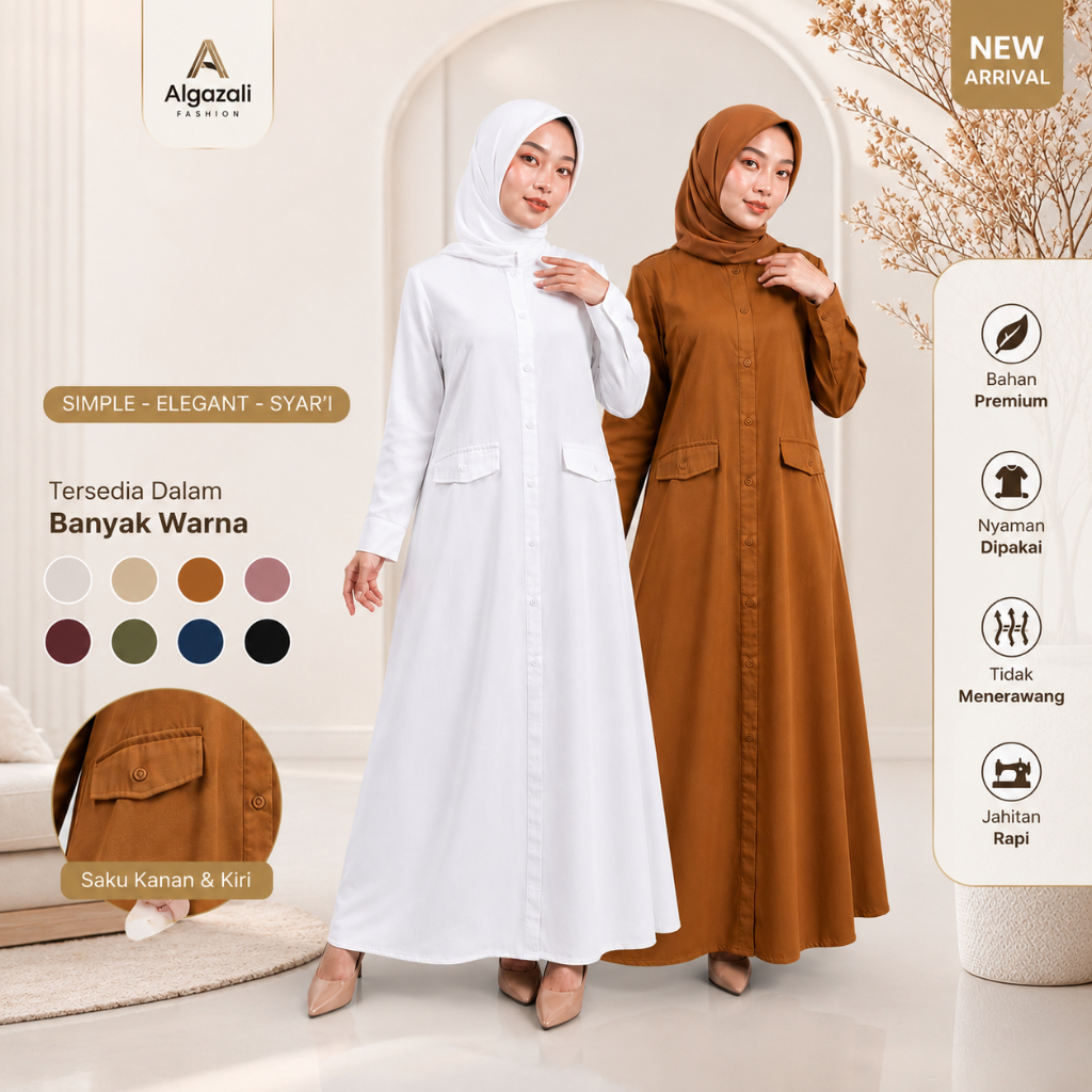ALGAZALI FASHION GAMIS FULL KANCING DEPAN BUSANA SERAGAMAN PEMDA ASN CPNS GURU BAJU BUSUI HAMIL BUSA