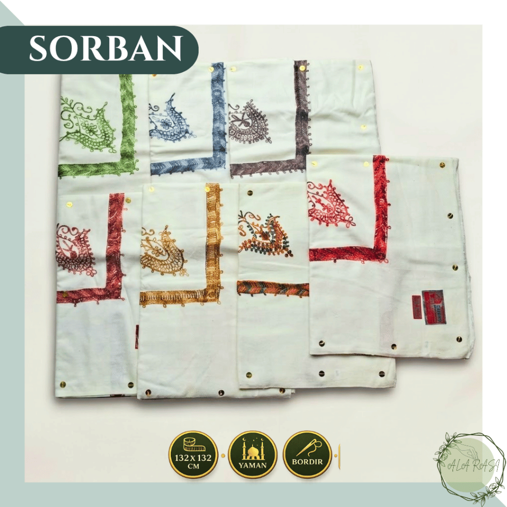 Sorban Imamah Yamani Qutroh Hijazi Ghobanah Bordir Sulam Yaman Premium AL SHAFEDA Kashmir