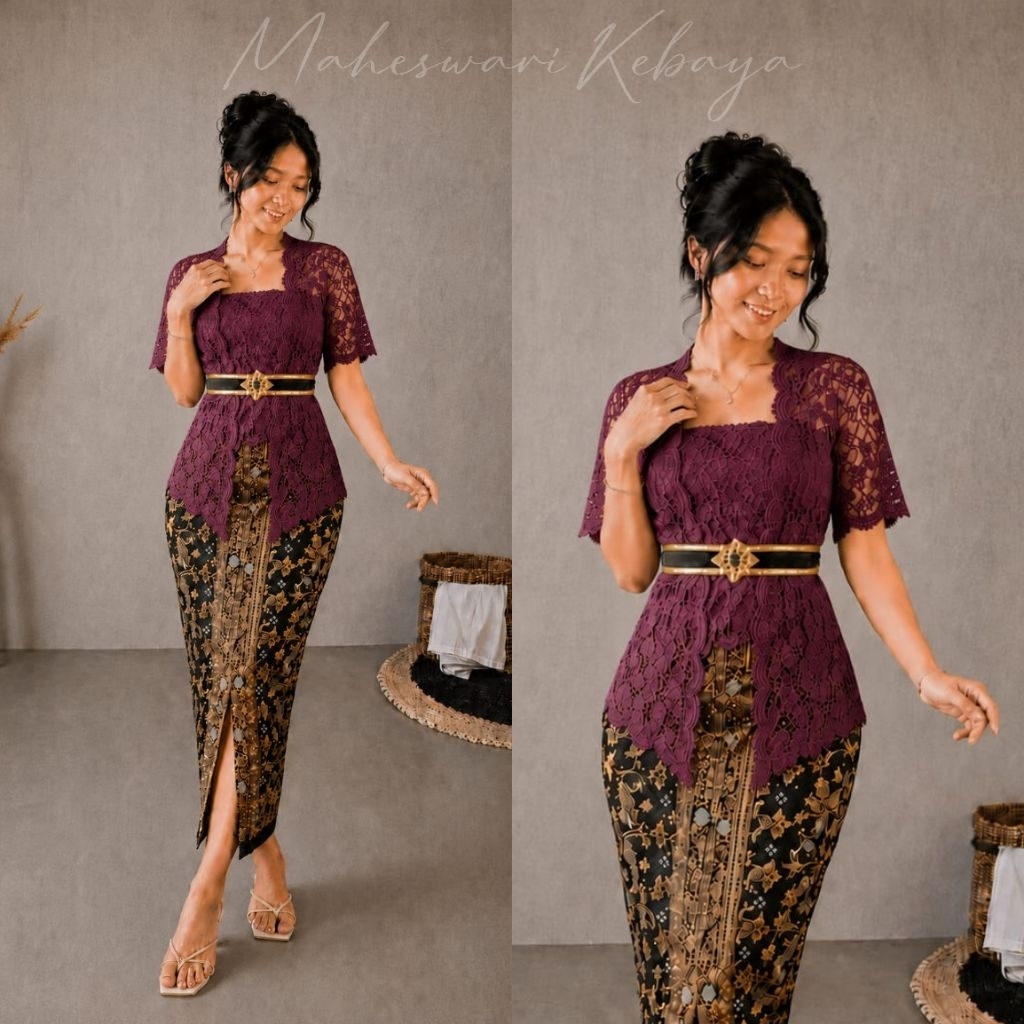 Kebaya Bali Set Brukat Bianca Ungu Juwet