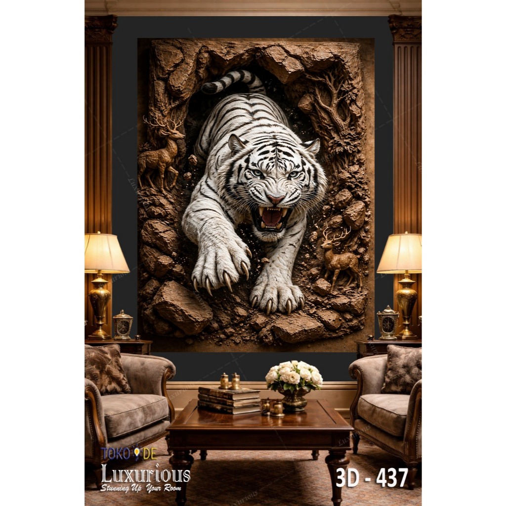 Wallpaper Sticker Hiasan Dinding Harimau Lukisan Macan Putih Stiker Macan Harimau Tiger