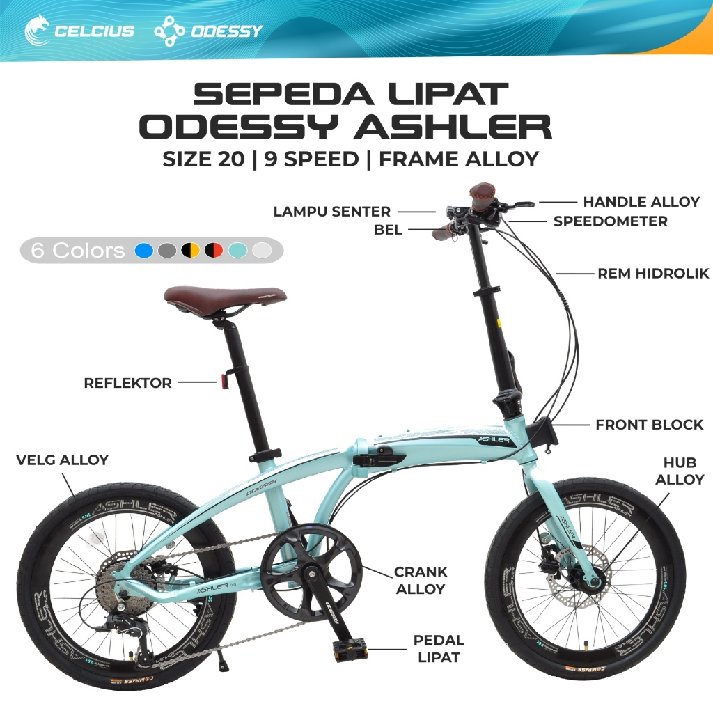 Sepeda Lipat Odessy 20 39 Ashler Frame Alloy - 9 Speed Garansi Original