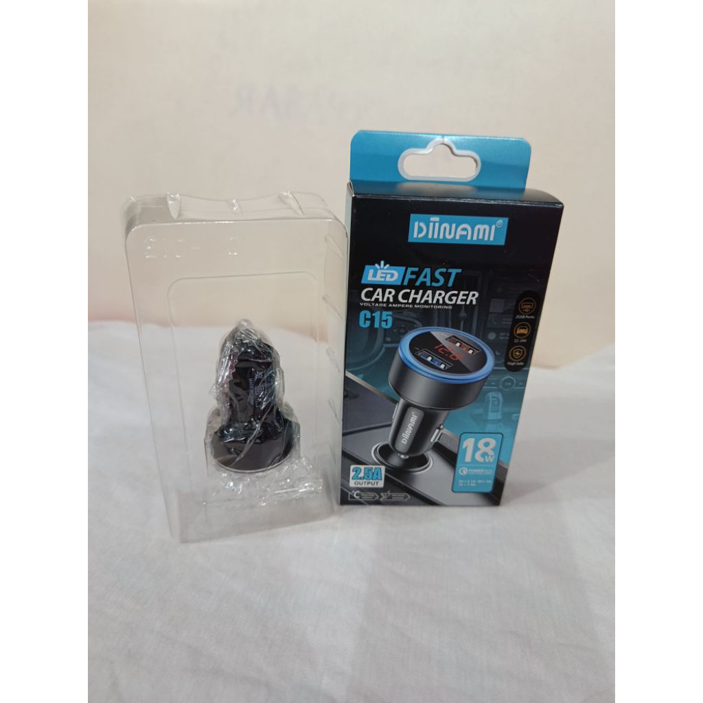 DIINAmI car charger mobil 2port USB LED fast charge 18w