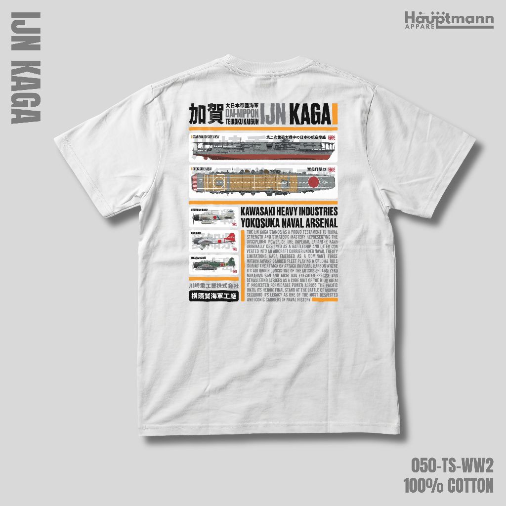 Hauptmann - Kaos Unisex - IJN Kaga - Aircraft Carrier - WWII - Cotton 100% - Premium - 050