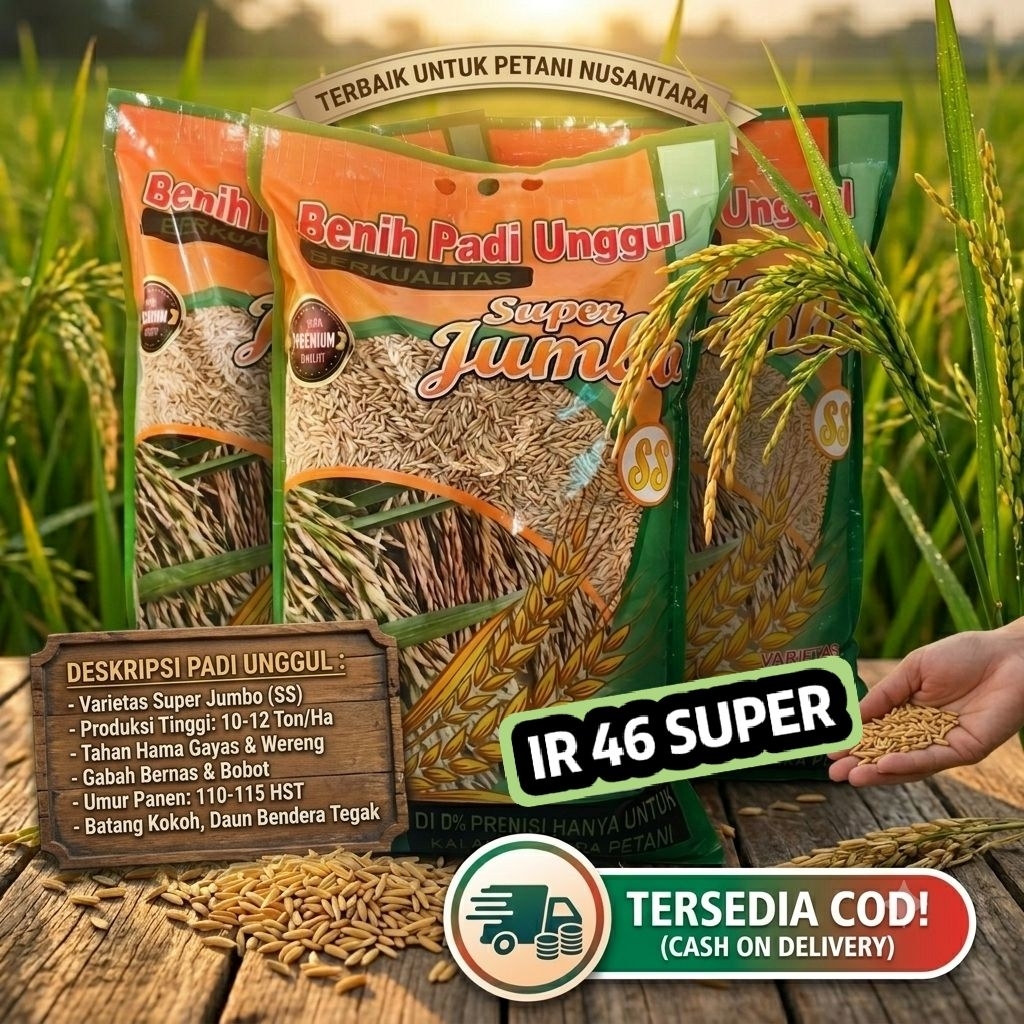 BIBIT/BENIH PADI IR 46 SUPER KEMASAN (5KG) BERKUALITAS UNGGUL DAN TERPERCAYA