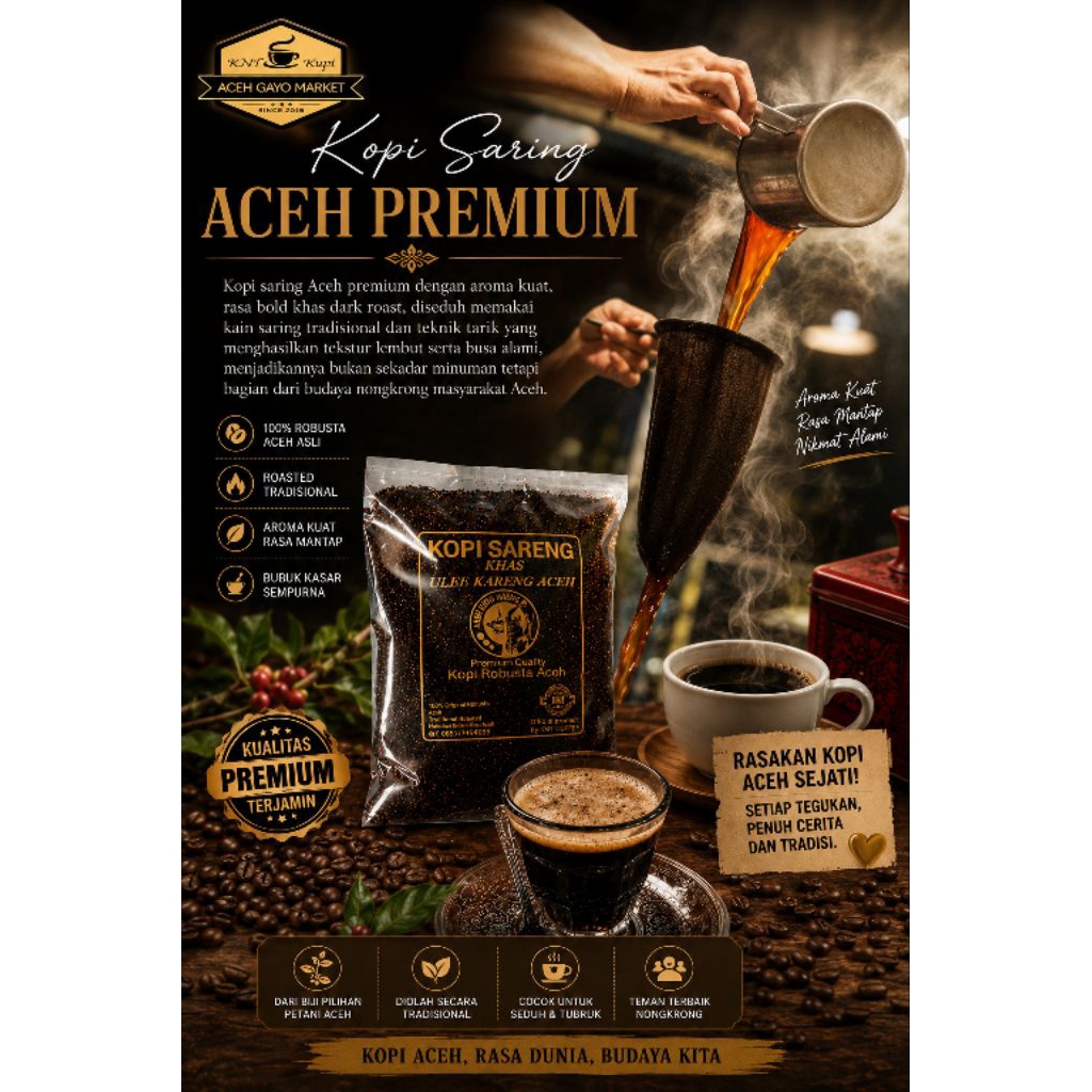 KOPI ACEH KASAR KHAS ULEE KARENG ORIGINAL 1KG.BUBUK KOPI SARING SOLONG ACEH GAYO ROBUSTA ORIGINAL.