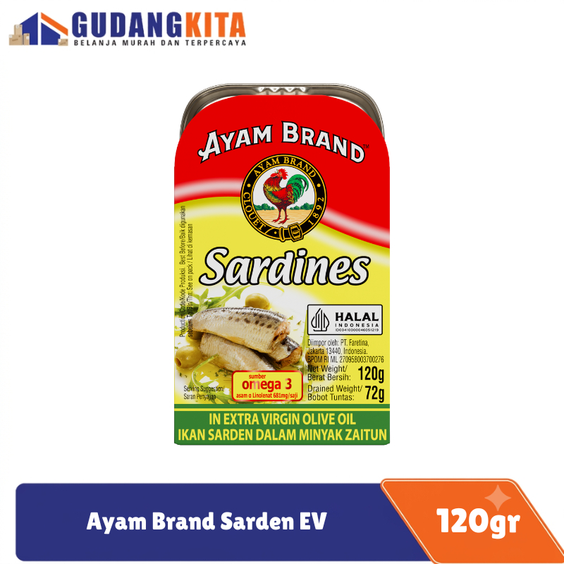 Ikan Sarden Kaleng Extra Virgin Olive Oil Ayam Brand 120gr