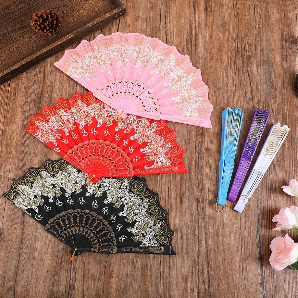 KIPAS JEPANG GLITER / KIPAS TANGAN LIPAT BUNGA GLITER / KIPAS LIPAT TANGAN GAGANG / KIPAS JEPANG