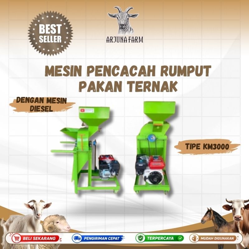 Mesin Pencacah Rumput Pakan Ternak Tipe KM3000 Dengan Mesin Diesel