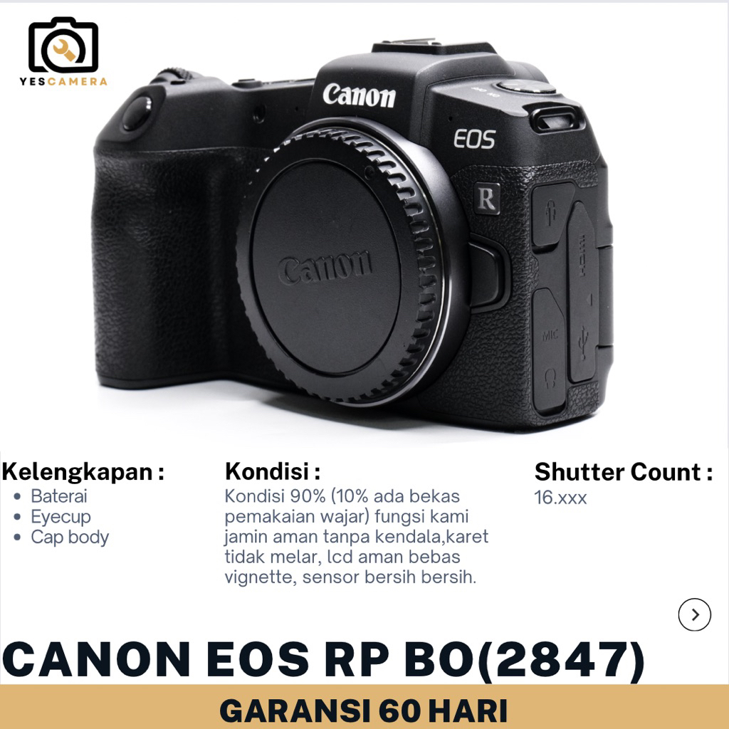 Canon EOS RP Body Only(Bekas) - 26,2MP, 4K, WiFi, Mirrorless Full-Frame - Unit Only(2847)