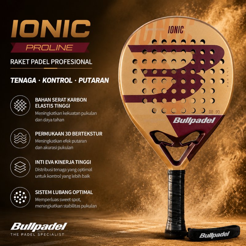 BEST SALE [ORI] Bullpadel Raket Padel Seri IONIC Serat Karbon Kuat Anti Getaran Sweet Spot Luas