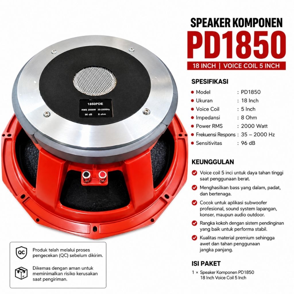 SUBWOOFER 18 INCH PD1850 SPUL 5 INCH NEW