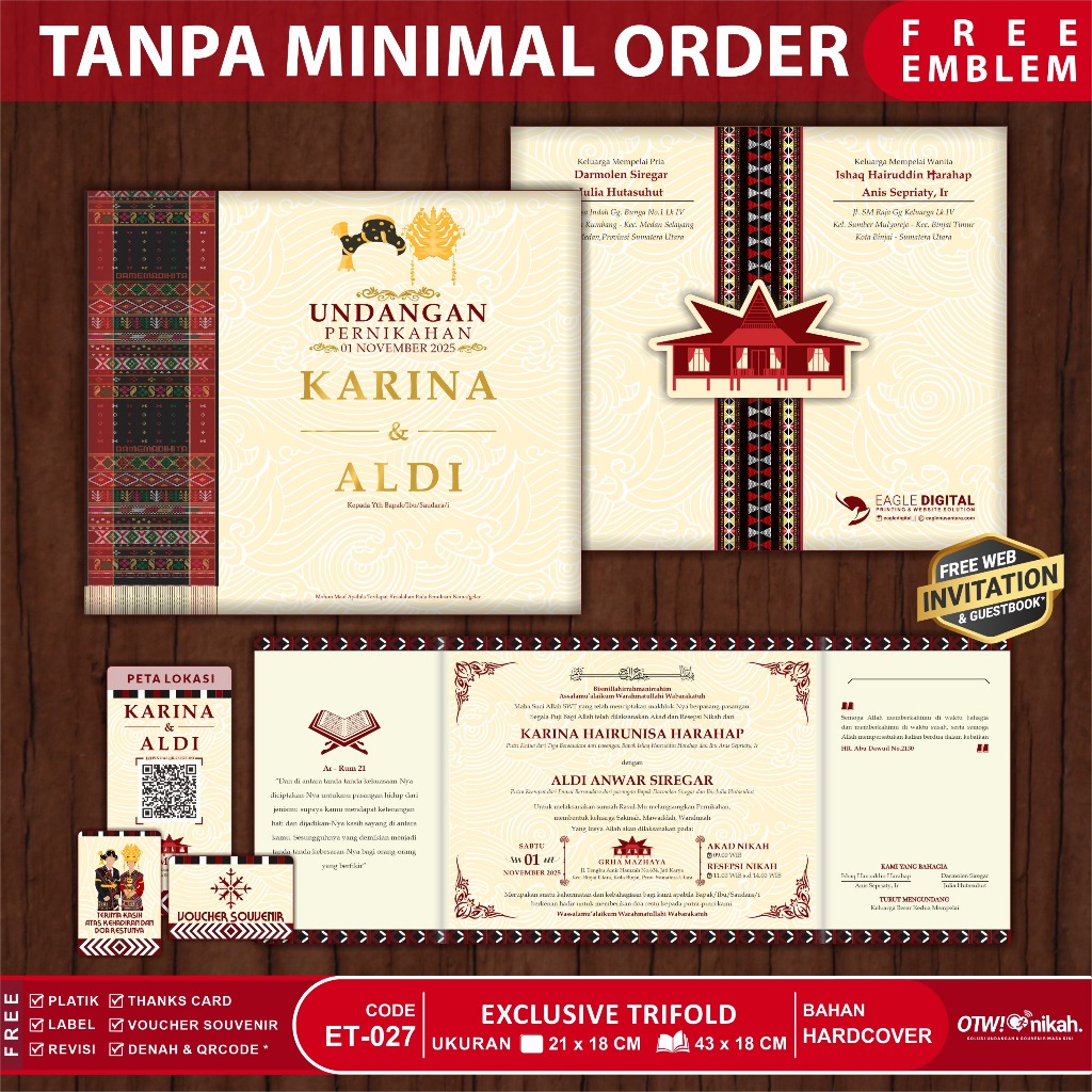 ET027 | Adat Batak Mandailing | Hardcover Trifold I Undangan Pernikahan | Tanpa Minimal Order