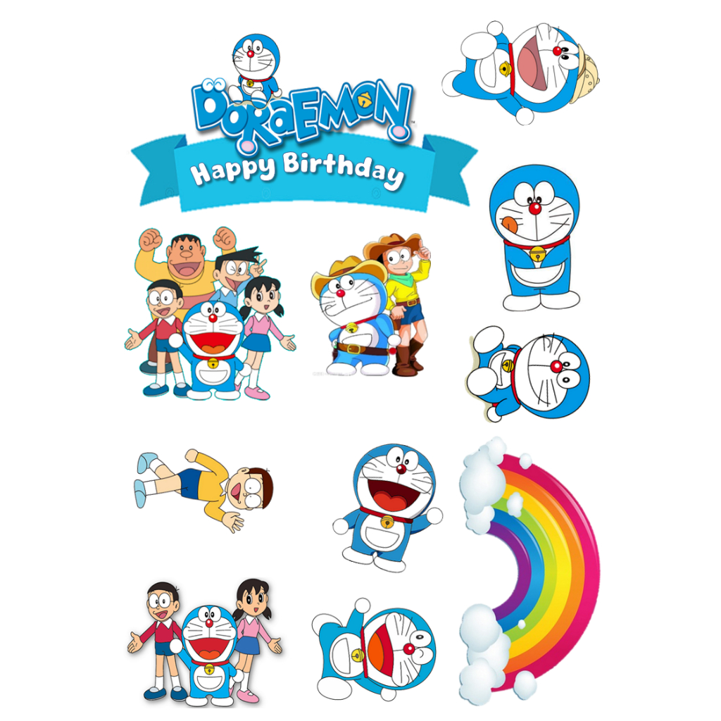 Topper Karakter Doraemon / Hiasan Cake Karakter Doraemon Custom Nama / Topper Murah Ekonomis / Cake 