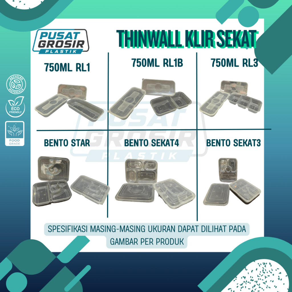 Thinwall Sekat|Thinwall Bento| KLIR  200ml 250ml 300ml 500ml 650ml 1000ml|Bento Star|Bento sekat 3&4