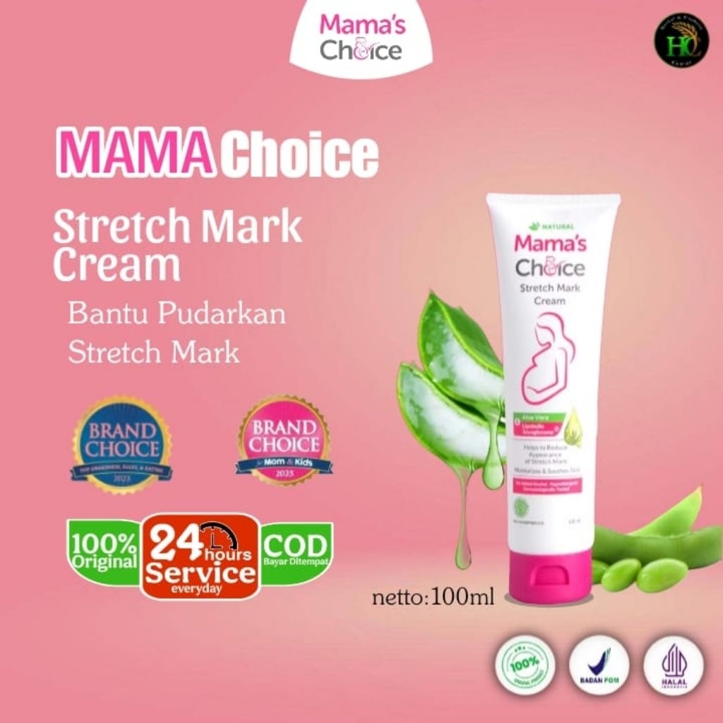 (Hemat 3 Pcs) Krim Stretch Mark Mama’s Choice 100ml - Aman untuk Ibu Hamil & Menyusui, Melembapkan d