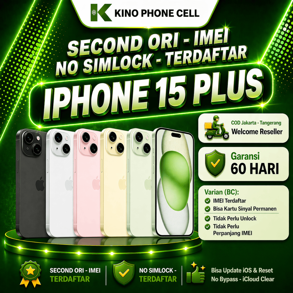 BC IPHONE 15 & 15 Plus Beacukai 128GB 256GB Second Sinyal Permanen inter BC Terdaftar kino phone cel