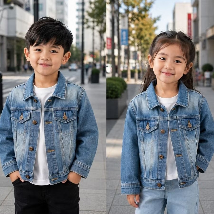 Jaket Jeans Denim Anak Unisex 4-12 Tahun | Jaket Denim Anak Laki-Laki & Perempuan | Outer Jeans Anak