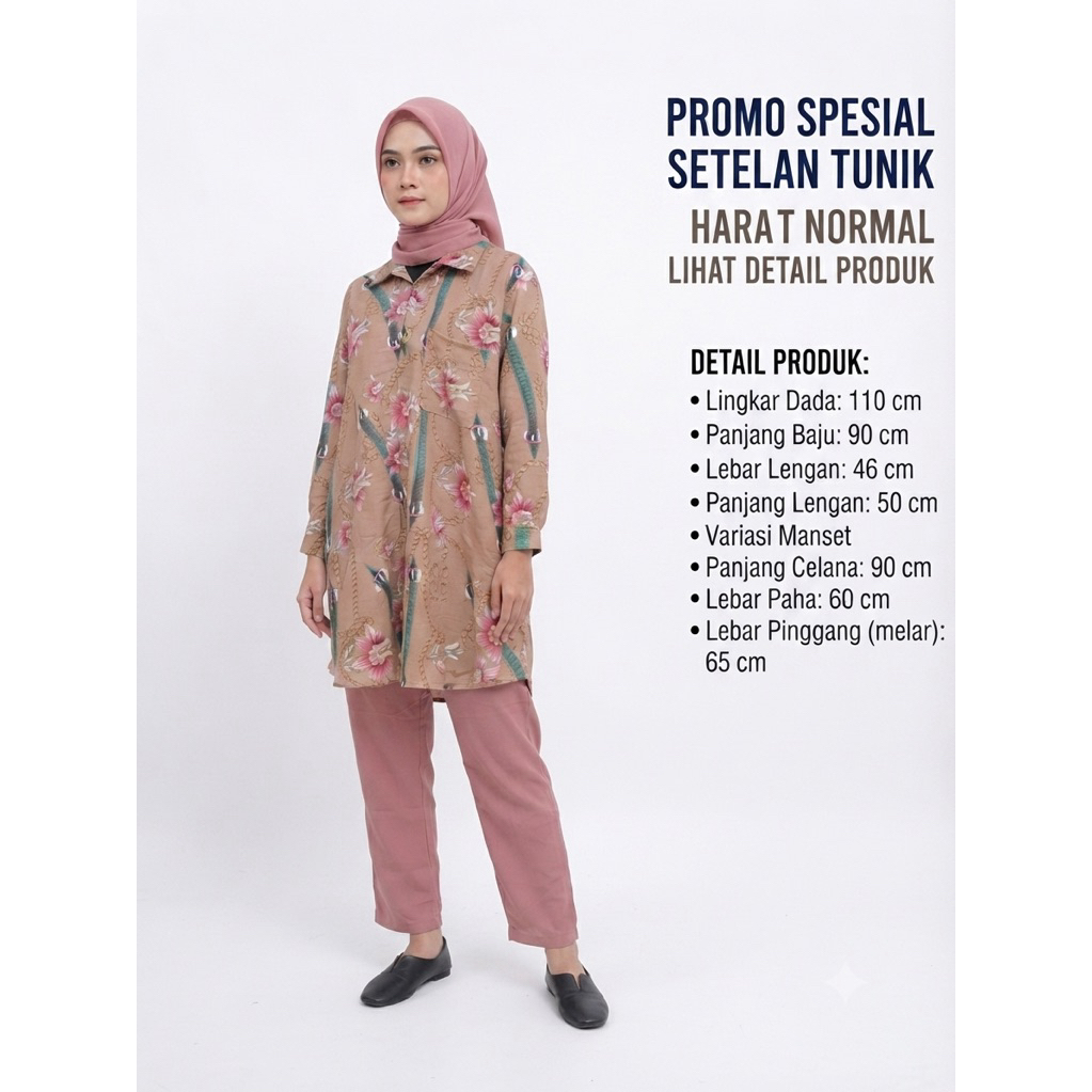 ONESET CRINKLE KEKINIAN JUMBO SETELAN BAJU TUNIK