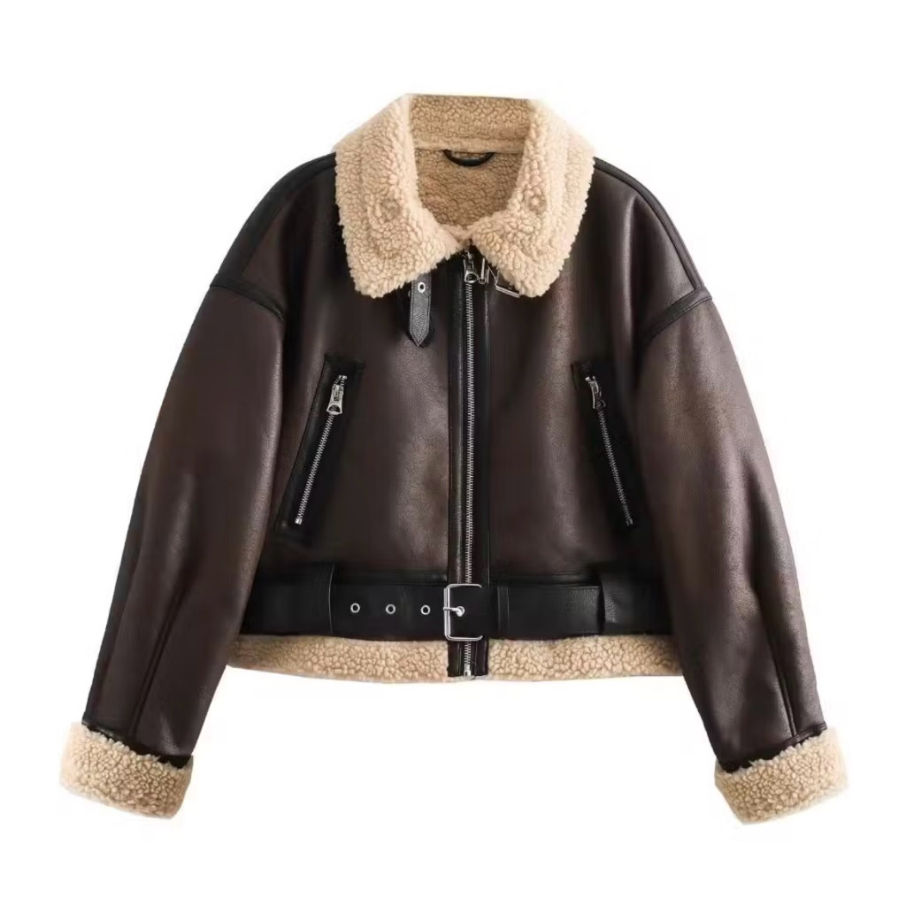 Kulit Wanita/ Bulu Jaket Kulit Wanita/ Jaket Bulu Wanita/ Jaket Semi Kulit Bulu Jaket kulit crop wan
