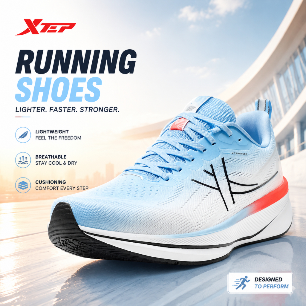 XTEP Running Shoes Sepatu Running Pria Original Lightweight Breathable Cushion Sneakers Sport Casual