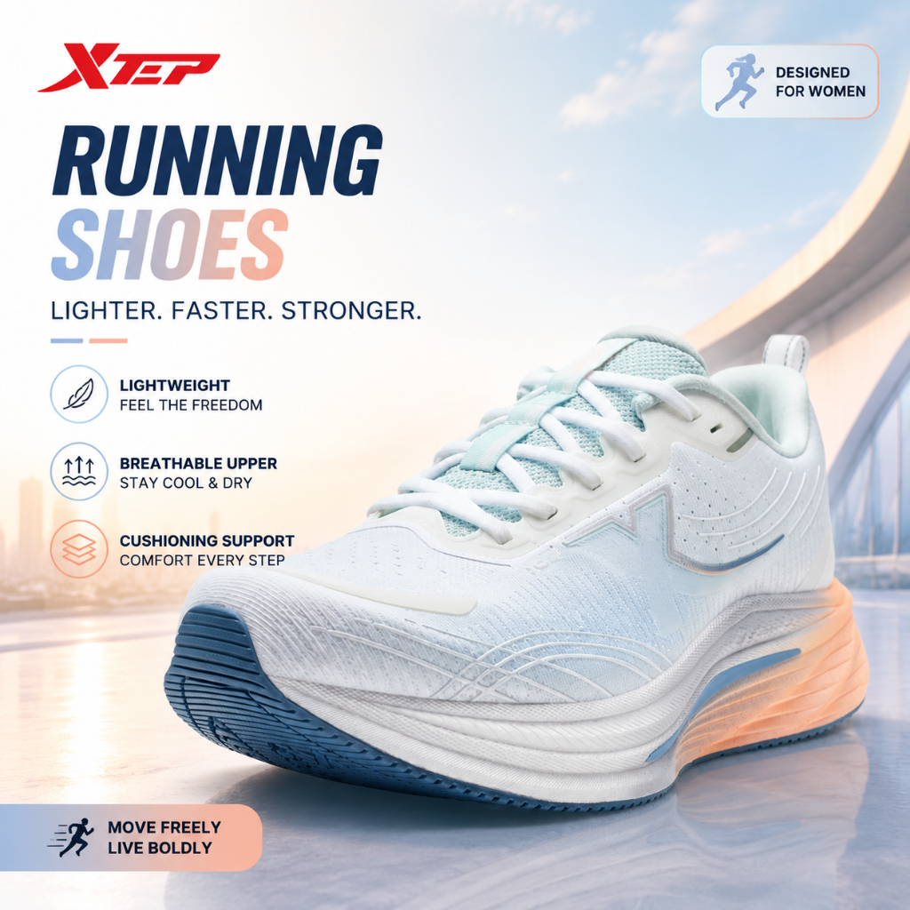 XTEP Running Shoes Sepatu Running Wanita Original Lightweight Breathable Cushion Sport Sneakers Casu