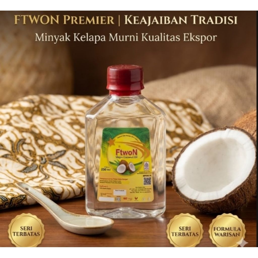 VCO FtwoN 250 mil - Minyak Kelapa Murni 100% Alami - BPOM, Halal, Teruji Lab.
