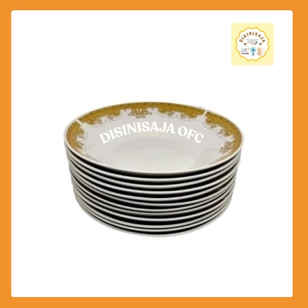 Piring Makan Keramik Isi 1 lusin / Piring Mahkota Gold / Piring Ayam Jago / Piring Roseblack / Pirin