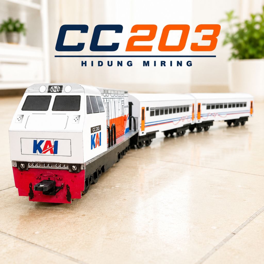 Mainan kereta lokomotiff cc203 putih & biru