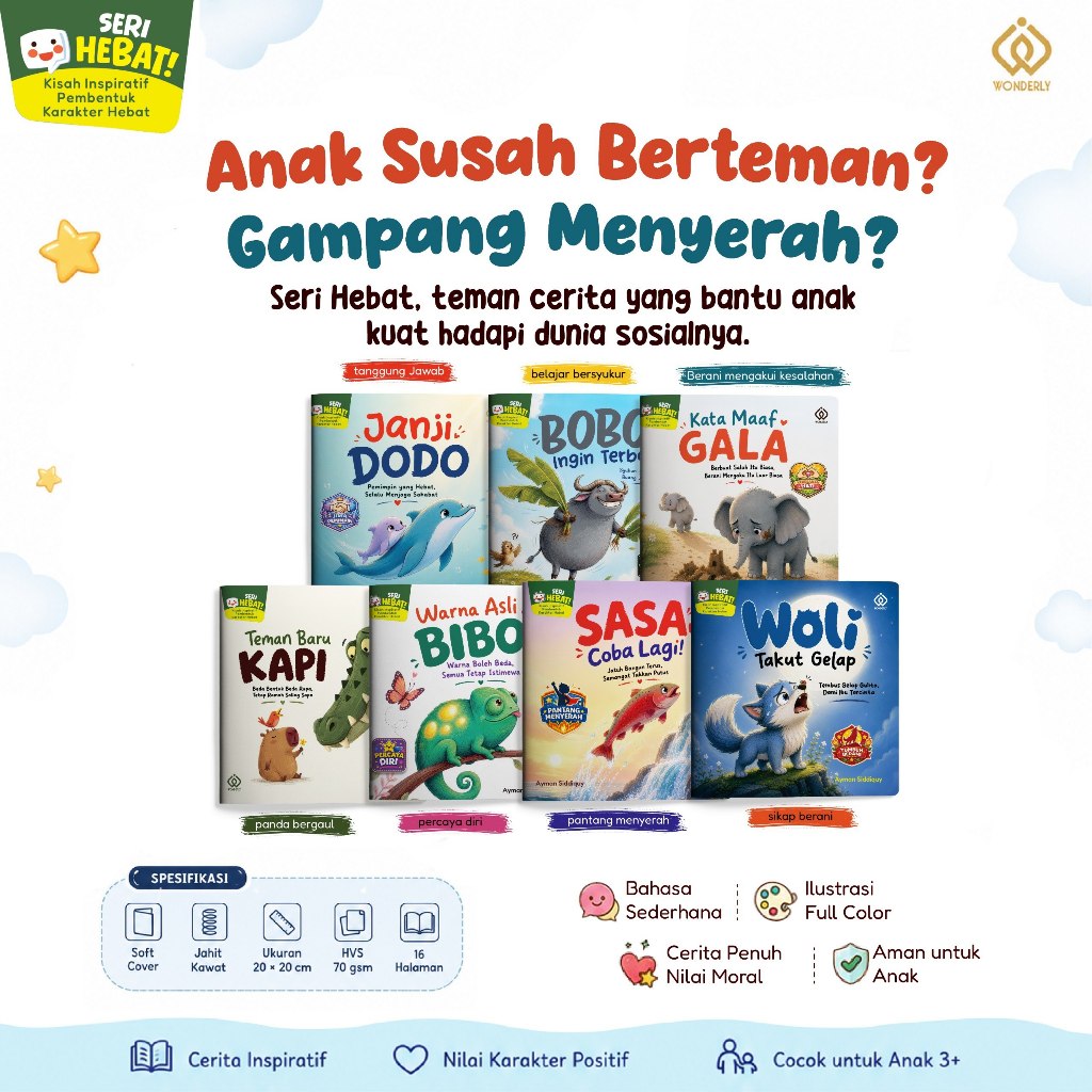 Foto ISI 7 BUKU SERI HEBAT Buku Cerita Anak Full Color Kisah Inspiratif Pembentuk Karakter Wonderly AQWAM