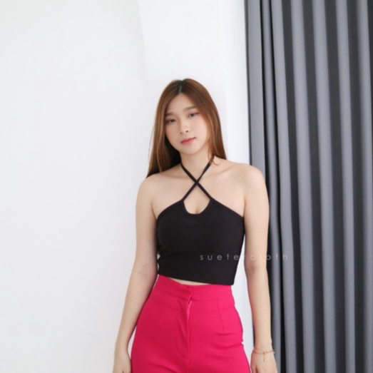 SUETERCLOTH - Ovisa Rib Knit Top / Halter Tank / Tank Top Halter Neck Wanita Premium