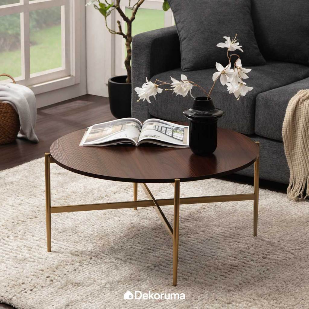 Dekoruma UENA Meja Tamu / Meja Sofa / Coffee Table - Walnut Gold