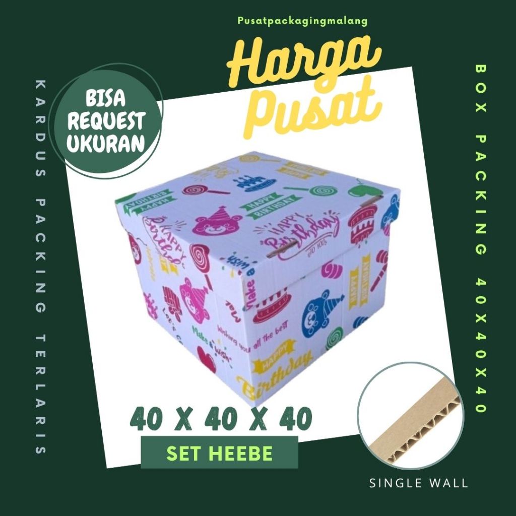 Box Ulang Tahun 40x40x40 / 40x40x30 / 40x40x20 / 40x40x10 Kardus Kado Ultah Kotak Happy Birthday Ham