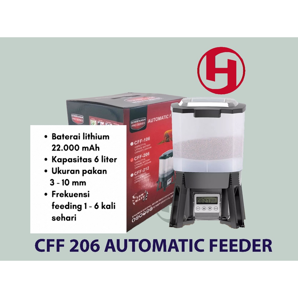 AUTOFEEDER CFF 206 CFF 212 PEMBERI MAKAN IKAN OTOMATIS SOLAR SISTEM CHARGE