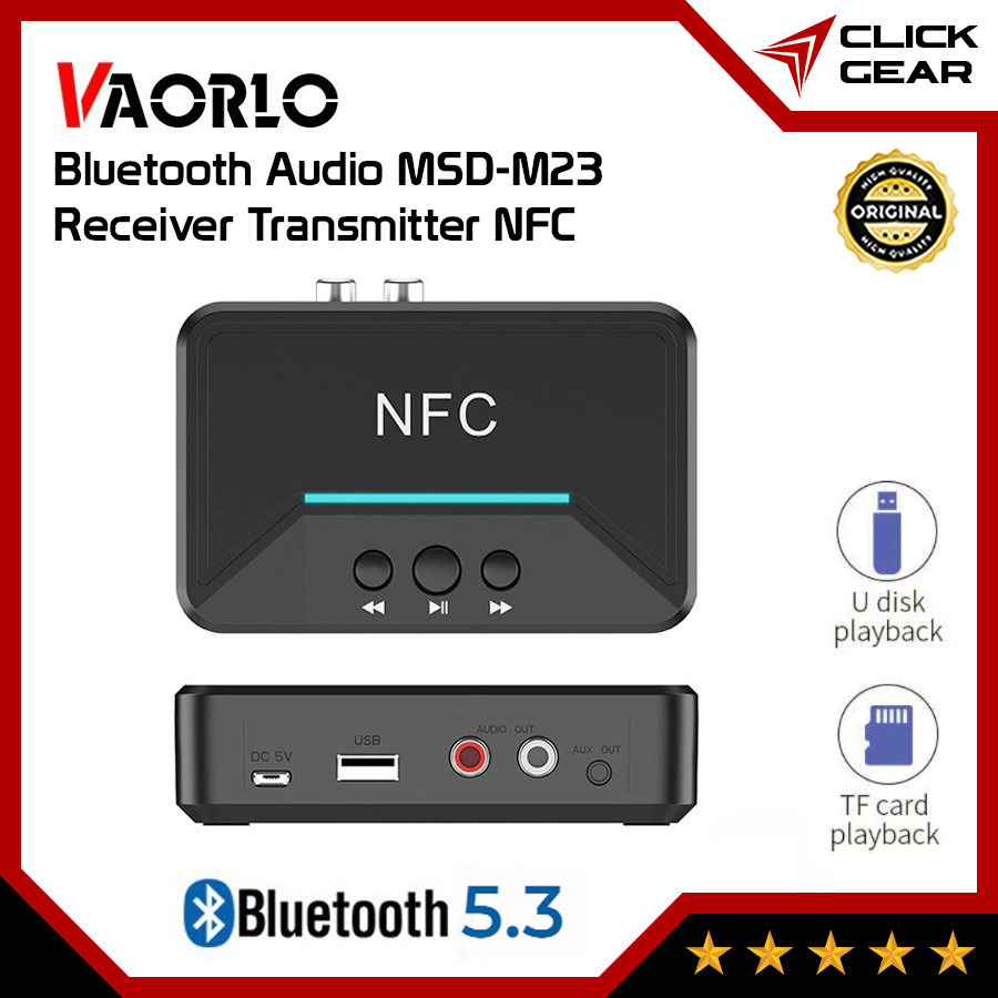 VAORLO MSD-M23 Bluetooth Audio Transmitter Receiver BT 5.2 AUX Audio Jack 3.5mm + RCA + NFC + Micro 