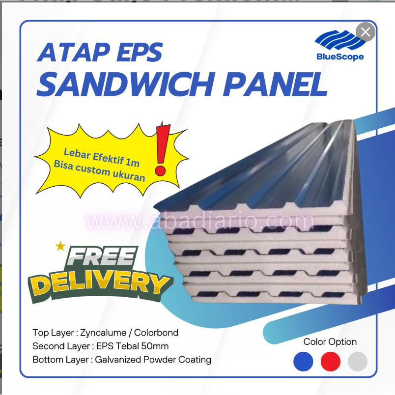 Atap EPS Sandwich Panel - Atap Salju Premium dengan Insulasi- Insulated EPS Roof Tebal 5cm atau 50mm