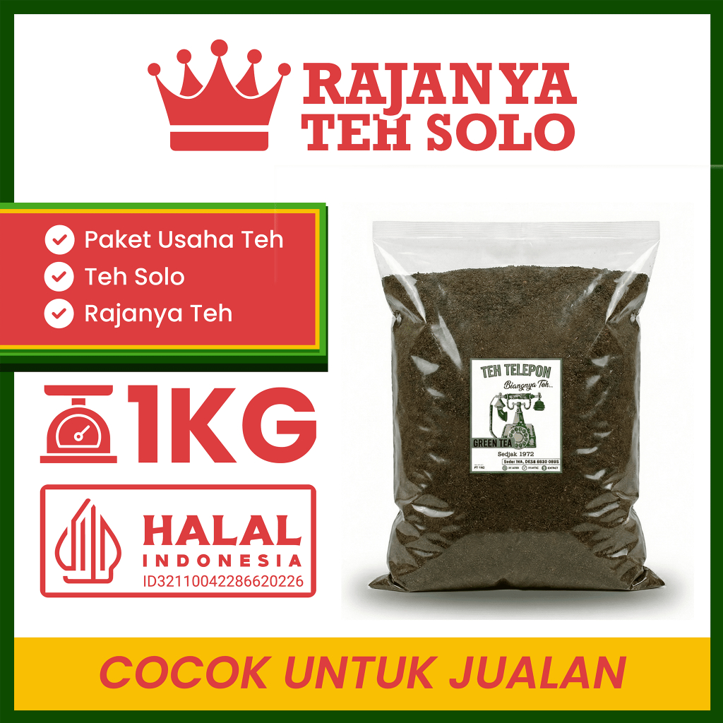Teh Khas Solo Teh Telepon Green Tea Bubuk  – Bubuk Teh Hijau - Kemasan 1 Kg | Rajanya Teh Solo | Teh